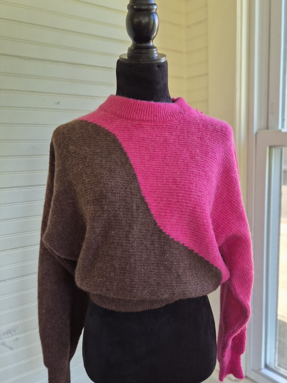 Lush by VICI - Colorblock Brown and Hot Pink Women's Sweater - Medium